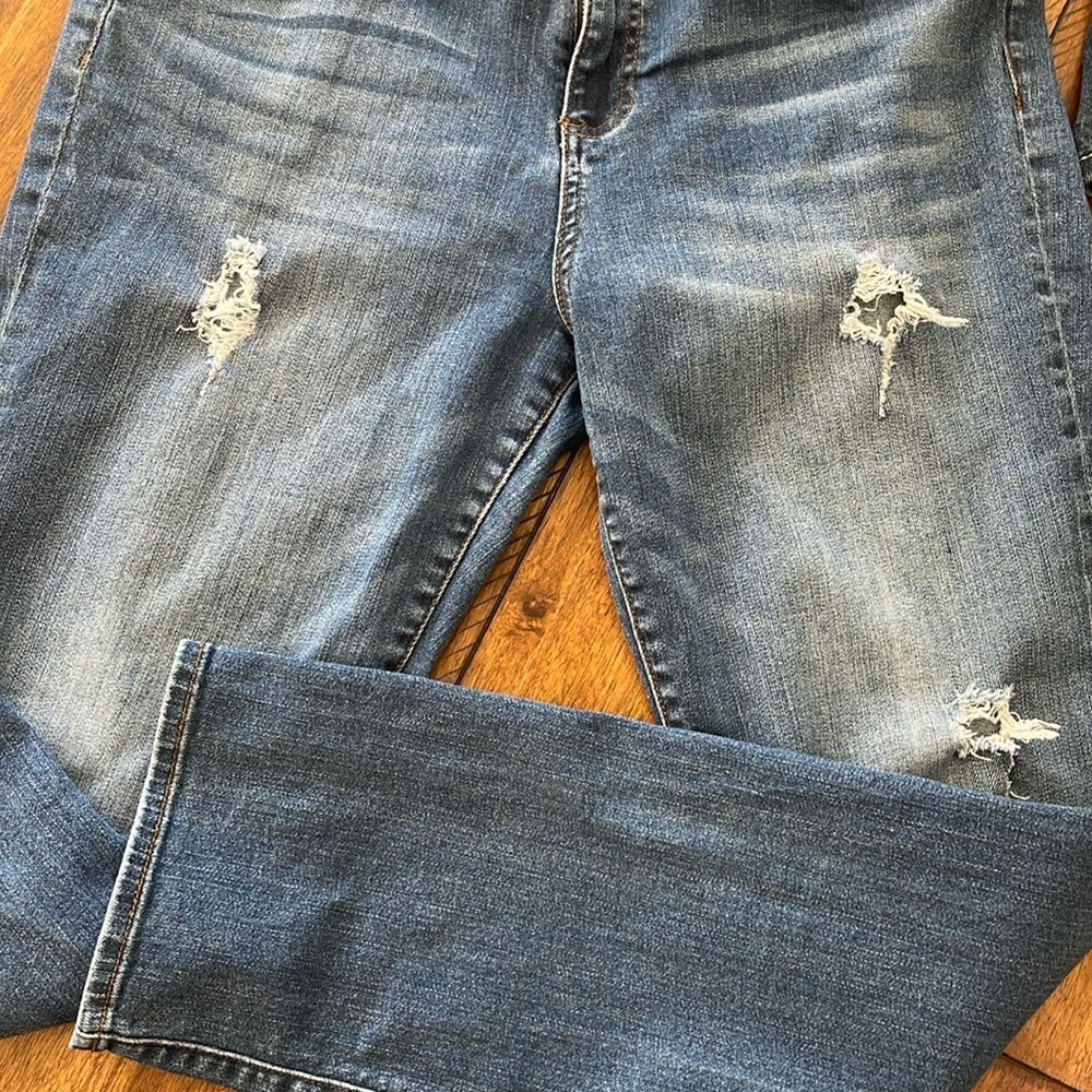 KUT blue denim jeans distressed torn straight leg high rise size 14 - Picture 2 of 14